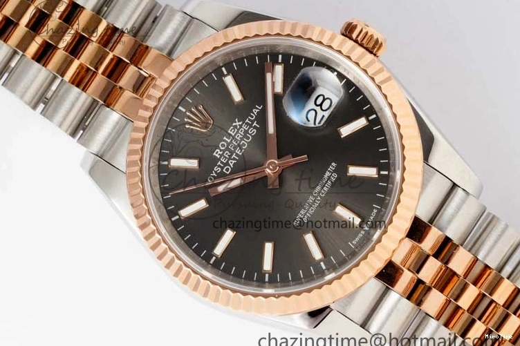 MiroTime 0504 DateJust 36 SS RG DIWF 1:1 Best Edition 904L Steel Gray Stick Dial on Jubilee Bracelet SA Original 2321